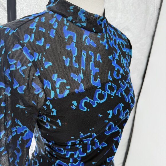 Diane Von Furstenberg Blue & Black Long-Sleeve Maxi Dress Medium - Picture 13 of 13